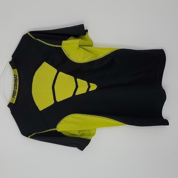 Nike Dri-fit small black and yellow fitted pro combat short sleeve shirt - Picture 4 of 6